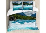 Abakuhaus Copripiumino Naturale, Fiume Nuvoloso Montagna, Antiacaro Adatto A Chi Soffre Di Allergie Con Federe, 155 Cm X 220 Cm - 80 X 80 Cm, Bianco, Verde, Grigio