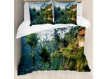 Abakuhaus Copripiumino Balinese, Palmen Morgen, Antiacaro, Adatto A Chi Soffre Di Allergie, Con Federe, 200 Cm X 200 Cm - 80 X 80 Cm, Verde