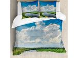 Abakuhaus Copripiumino Naturale, Wolken Fluss Meadows, Antiacaro, Adatto A Chi Soffre Di Allergie, Con Federe, 200 Cm X 200 Cm - 80 X 80 Cm, Verde, Blu, Bianco