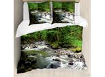 Abakuhaus Copripiumino Wald, Riverbed Rock Alberi, Antiacaro Adatto A Chi Soffre Di Allergie Con Federe, 155 Cm X 220 Cm - 80 X 80 Cm, Verde, Grigio, Bianco