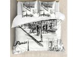 Abakuhaus Copripiumino Torre Eiffel, Retro Sketchy Paris, Antiacaro, Adatto A Chi Soffre Di Allergie, Con Federe, 155 Cm X 220 Cm - 80 X 80 Cm, Bianco E Nero