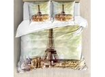 Abakuhaus Copripiumino Torre Eiffel, Skyline Torre Eiffel, Antiacaro, Adatto A Chi Soffre Di Allergie, Con Federe, 200 Cm X 200 Cm - 80 X 80 Cm, Marrone Beige