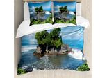 Abakuhaus Copripiumino Balinese, Edifici Dell'isola Di Bali In Asia, Antiacaro, Adatto A Chi Soffre Di Allergie, Con Federe, 155 Cm X 220 Cm - 80 X 80 Cm, Verde Blu