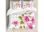 Abakuhaus Copripiumino Blume, Rami Esotici Selvaggi, Antiacaro, Adatto A Chi Soffre Di Allergie, Con Federe, 200 Cm X 200 Cm - 80 X 80 Cm, Rosa-Verde-Bianco