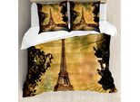 Abakuhaus Copripiumino Torre Eiffel, Albero Torre Eiffel, Antiacaro Adatto A Chi Soffre Di Allergie Con Federe, 200 Cm X 200 Cm - 80 X 80 Cm, Marrone Senape