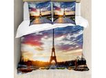 Abakuhaus Copripiumino Torre Eiffel, Paesaggio All'alba, Antiacaro, Adatto A Chi Soffre Di Allergie, Con Federe, 200 Cm X 200 Cm - 80 X 80 Cm, Blu Navy, Giallo, Verde