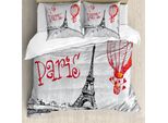 Abakuhaus Copripiumino, Paris Mongolfiera, Antiacaro Adatto A Chi Soffre Di Allergie Con Federe, 155 Cm X 220 Cm - 80 X 80 Cm, Rosso, Nero, Grigio