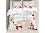 Abakuhaus Copripiumino Con Motivo Floreale, Fiori Di Ciliegio Giapponesi, Antiacaro, Adatto A Chi Soffre Di Allergie, Con Federe, 155 Cm X 220 Cm - 80 X 80 Cm, Beige, Bianco, Rosso
