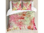 Abakuhaus Copripiumino Con Motivo Floreale, Design Retrò Vintage Grunge, Antiacaro E Anallergico, Con Federe, 155 Cm X 220 Cm - 80 X 80 Cm, Rosa E Verde