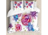 Abakuhaus Copripiumino Blume, Fiori Rosa BohéMien, Antiacaro, Adatto A Chi Soffre Di Allergie, Con Federe, 155 Cm X 220 Cm - 80 X 80 Cm, Rosa Viola Blu