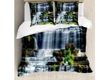 Abakuhaus Copripiumino Rainforest, Waterfall Jungle Rural, Antiacaro, Adatto A Chi Soffre Di Allergie, Con Federe, 200 Cm X 200 Cm - 80 X 80 Cm, Verde Bianco
