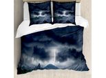 Abakuhaus Copripiumino Naturale, Cielo Tempestoso Sopra Le Montagne, Antiacaro, Adatto A Chi Soffre Di Allergie, Con Federe, 155 Cm X 220 Cm - 80 X 80 Cm, Blu