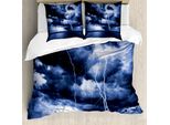 Abakuhaus Copripiumino Naturale, Pioggia-Nuvole Tempesta Raggi, Antiacaro Adatto A Chi Soffre Di Allergie Con Federe, 200 Cm X 200 Cm - 80 X 80 Cm, Blu