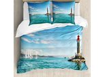Abakuhaus Copripiumino Leuchtturm, Giornata Di Sole Al Mare, Antiacaro, Adatto A Chi Soffre Di Allergie, Con Federe, 200 Cm X 200 Cm - 80 X 80 Cm, Multicolore