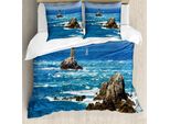 Abakuhaus Set Copripiumino Ocean Per Letti Matrimoniali, Mare Roccioso Ondulato, Antiacaro, Adatto A Chi Soffre Di Allergie, Con Federe, Blu