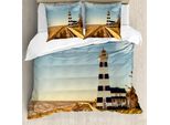 Abakuhaus Copripiumino Faro, Faro Mare Onde, Antiacaro Adatto A Chi Soffre Di Allergie Con Federe, 155 Cm X 220 Cm - 80 X 80 Cm, Multicolore