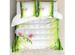 Copripiumino Abakuhaus Spa, Orchidee E Rami Di Bambù, Antiacaro, Adatto A Chi Soffre Di Allergie, Con Federe, 200 Cm X 200 Cm - 80 X 80 Cm, Bianco E Verde