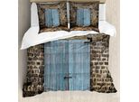 Abakuhaus Copripiumino Rustico, Muro Di Pietra Medievale, Antiacaro, Adatto A Chi Soffre Di Allergie, Con Federe, 200 Cm X 200 Cm - 80 X 80 Cm, Blu Grigio