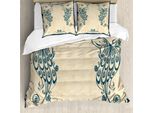 Abakuhaus Copripiumino Pavone, Pavone Vintage, Antiacaro, Adatto A Chi Soffre Di Allergie, Con Federe, 200 Cm X 200 Cm - 80 X 80 Cm, Beige Teal