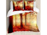 Abakuhaus Copripiumino Wald, Mattina Nebbiosa Nel Bosco, Antiacaro Adatto A Chi Soffre Di Allergie Con Federe, 155 Cm X 220 Cm - 80 X 80 Cm, Giallo Rosso