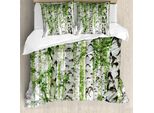 Abakuhaus Copripiumino Wald, Animali-Natura-Estate, Antiacaro, Adatto A Chi Soffre Di Allergie, Con Federe, 200 Cm X 200 Cm - 80 X 80 Cm, Bianco Verde