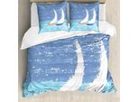 Abakuhaus Copripiumino Nautico, Grunge Barca A Vela Oceano, Antiacaro Adatto A Chi Soffre Di Allergie Con Federe, 155 Cm X 220 Cm - 80 X 80 Cm, Azzurro