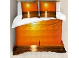 Abakuhaus Copripiumino Nautico, Veliero Sea Al Tramonto, Antiacaro, Adatto A Chi Soffre Di Allergie, Con Federe, 155 Cm X 220 Cm - 80 X 80 Cm, Arancione
