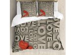 Abakuhaus Copripiumino Love, Arte Romantica Di San Valentino, Antiacaro, Adatto A Chi Soffre Di Allergie, Con Federe, 155 Cm X 220 Cm - 80 X 80 Cm, Grigio, Rosso, Bianco
