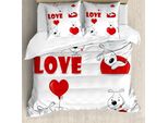 Abakuhaus Copripiumino Liebe, Simpatico Cane Con Cuore, Antiacaro, Adatto A Chi Soffre Di Allergie, Con Federe, 200 Cm X 200 Cm - 80 X 80 Cm, Rosso-Bianco