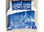 Abakuhaus Set Copripiumino Per Letti Matrimoniali, Motivo Musicale Nautico, Antiacaro, Adatto A Chi Soffre Di Allergie, Con Federe, Blu