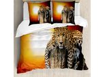 Abakuhaus Copripiumino Safari, Leopardo Safari Su Un Albero, Antiacaro, Adatto A Chi Soffre Di Allergie, Con Federe, 155 Cm X 220 Cm - 80 X 80 Cm, Arancione Marrone