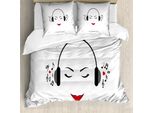Abakuhaus Copripiumino Musica, Lady Ascoltare Musica, Antiacaro Adatto A Chi Soffre Di Allergie Con Federe, 155 Cm X 220 Cm - 80 X 80 Cm, Bianco E Nero
