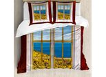 Abakuhaus Copripiumino Da Spiaggia, Paesaggio Tropicale Vacanze, Antiacaro Adatto A Chi Soffre Di Allergie Con Federe, 200 Cm X 200 Cm - 80 X 80 Cm, Crema Blu Bianco