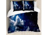 Abakuhaus Copripiumino Wolken, Luna, Nuvole, Notte Stellata, Antiacaro, Adatto A Chi Soffre Di Allergie, Con Federe, 155 Cm X 220 Cm - 80 X 80 Cm, Blu Scuro Bianco
