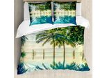 Abakuhaus Copripiumino Paesaggio, Piscina, Spiaggia, Antiacaro, Adatto A Chi Soffre Di Allergie, Con Federe, 155 Cm X 220 Cm - 80 X 80 Cm, Verde Blu