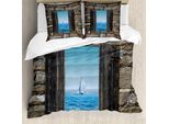 Abakuhaus Copripiumino Nautico, Barca A Vela Idilliaca, Antiacaro, Adatto A Chi Soffre Di Allergie, Con Federe, 200 Cm X 200 Cm - 80 X 80 Cm, Grigio Blu