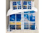 Abakuhaus Copripiumino Paesaggio, Tramonto Sul Mare, Antiacaro, Adatto A Chi Soffre Di Allergie, Con Federe, 155 Cm X 220 Cm - 80 X 80 Cm, Blu E Bianco