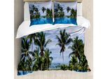 Abakuhaus Copripiumino Landschaft, Infinity Pool Palm, Antiacaro, Adatto A Chi Soffre Di Allergie, Con Federe, 200 Cm X 200 Cm - 80 X 80 Cm, Blu, Verde, Bianco