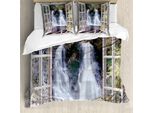 Abakuhaus Copripiumino Waterfall, Nationalpark-Fluss, Antiacaro, Adatto A Chi Soffre Di Allergie, Con Federe, 200 Cm X 200 Cm - 80 X 80 Cm, Marrone Verde