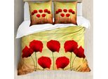Abakuhaus Copripiumino Mohn, Fiori Di Papavero Retrò, Antiacaro, Adatto A Chi Soffre Di Allergie, Con Federe, 200 Cm X 200 Cm - 80 X 80 Cm, Scarlatto Giallo Pallido