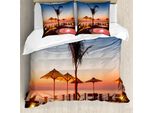 Abakuhaus Set Copripiumino Tropicale Per Letti Matrimoniali, Vista Mare Al Tramonto, Antiacaro, Adatto A Chi Soffre Di Allergie, Con Federe, Multiplo