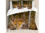 Abakuhaus Copripiumino Safari, Tigre Del Bengala - Animale Selvatico, Antiacaro, Adatto A Chi Soffre Di Allergie, Con Federe, 155 Cm X 220 Cm - 80 X 80 Cm, Arancione Verde
