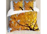 Abakuhaus Copripiumino Foglie, Foglie D'acero Autunno, Antiacaro Adatto A Chi Soffre Di Allergie Con Federe, 200 Cm X 200 Cm - 80 X 80 Cm, Arancione Blu