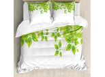 Abakuhaus Copripiumino Foglie, Foglie Arte Primaverile, Antiacaro Adatto A Chi Soffre Di Allergie Con Federe, 155 Cm X 220 Cm - 80 X 80 Cm, Verde Bianco