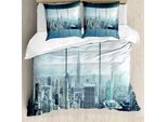 Abakuhaus New York Copripiumino, Città Moderna Urbana, Antiacaro, Adatto A Chi Soffre Di Allergie, Con Federe, 200 Cm X 200 Cm - 80 X 80 Cm, Azzurro