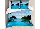 Abakuhaus Set Copripiumino Turchese Per Letti Matrimoniali, Pool Tropical Island, Antiacaro, Adatto A Chi Soffre Di Allergie, Con Federe, Verde Turchese