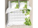 Abakuhaus Copripiumino Con Foglie, Ramo Fresco Con Foglie, Antiacaro, Adatto A Chi Soffre Di Allergie, Con Federe, 155 Cm X 220 Cm - 80 X 80 Cm, Verde Bianco