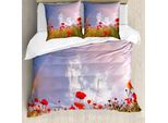 Abakuhaus Copripiumino Mohn, Fiori Di Papavero Sul Prato, Antiacaro, Adatto A Chi Soffre Di Allergie, Con Federe, 200 Cm X 200 Cm - 80 X 80 Cm, Rosso Verde Blu