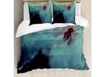 Abakuhaus Set Copripiumino Naturale Per Letti Matrimoniali, Tramonto Sulle Colline, Antiacaro, Adatto A Chi Soffre Di Allergie, Con Federe, Blu Marrone