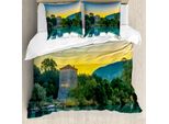 Abakuhaus Copripiumino Asiatico, Alba Sul Lago Asiatico, Antiacaro, Adatto A Chi Soffre Di Allergie, Con Federe, 155 Cm X 220 Cm - 80 X 80 Cm, Blu Verde